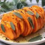 Delicious Hasselback Butternut Squash with Maple Pecan and Brown Butter Sage topping