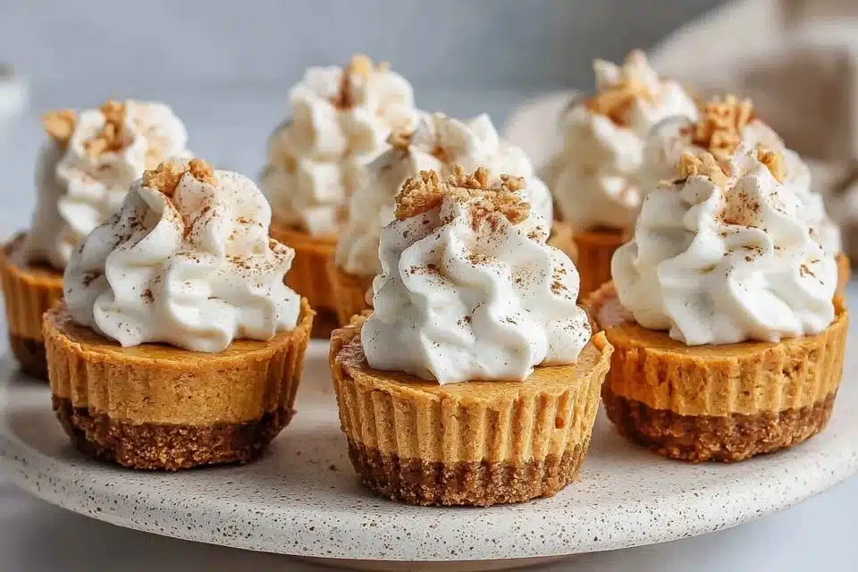 Delicious healthy pumpkin pie protein cheesecakes topped with whipped cream