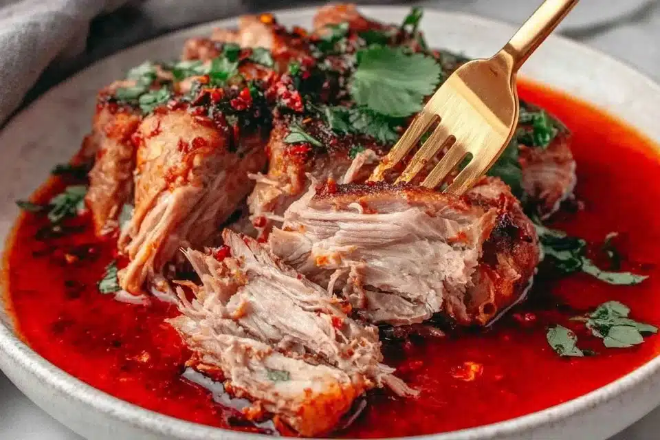 Instant Pot turkey thighs cooked in tomato sauce with herbs and spices