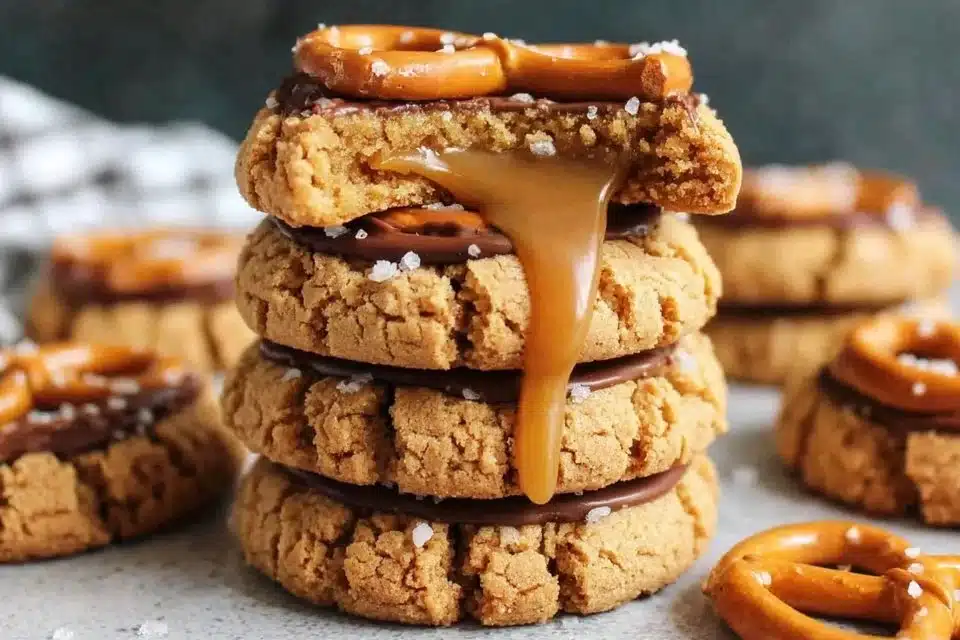 Delicious salty-sweet pretzel peanut butter cookies on a plate