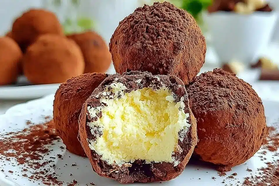 Homemade tiramisu truffles topped with cocoa powder and coffee beans