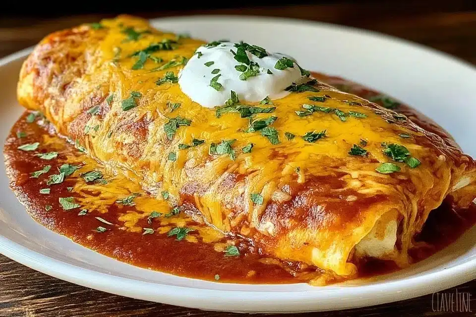 Plate of quick and easy chicken enchiladas topped with cheese and cilantro