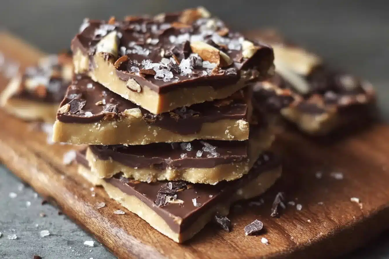Delicious 2-ingredient protein cookie dough bark on a marble surface