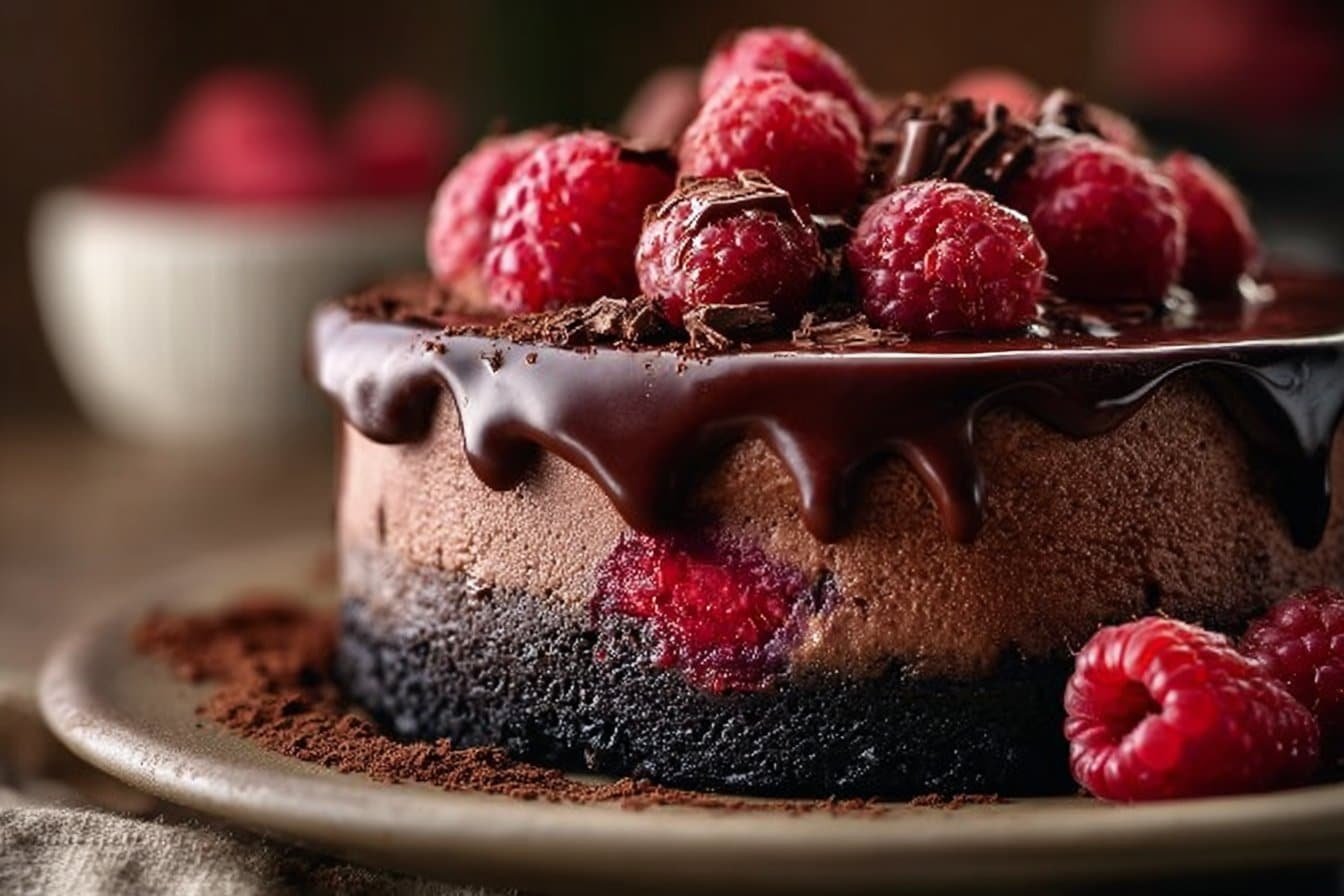 Rich Dark Chocolate Raspberry Cheesecake