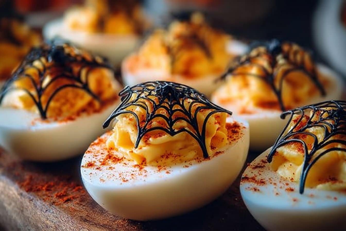 Spooky Spiderweb Deviled Eggs