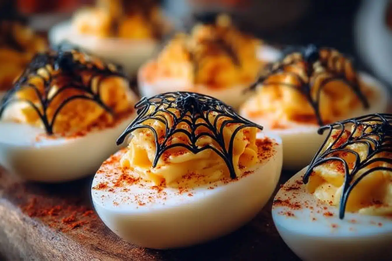 Spooky Spiderweb Deviled Eggs