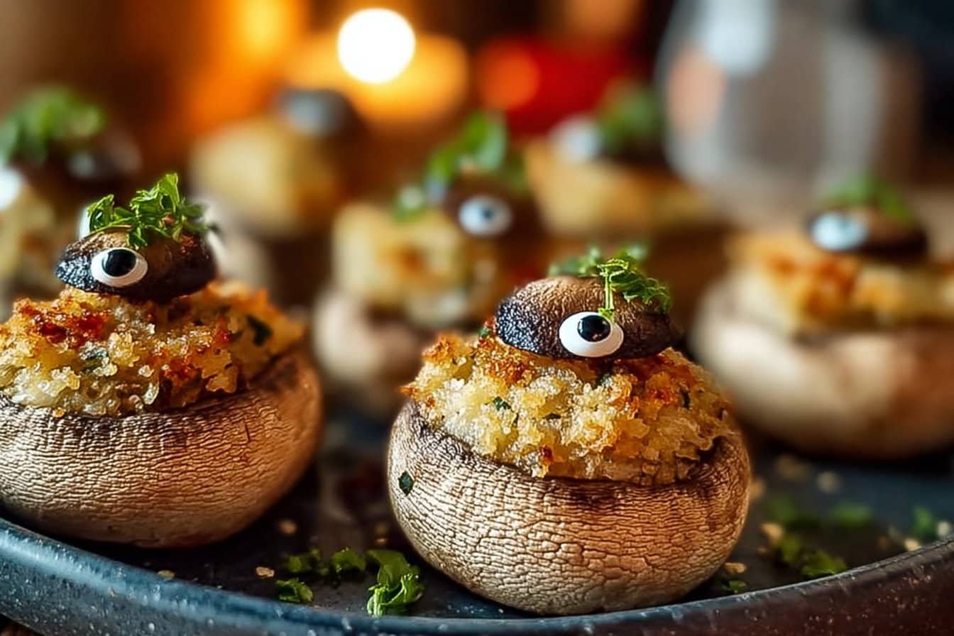 Spooky Stuffed Mushroom Eyeballs