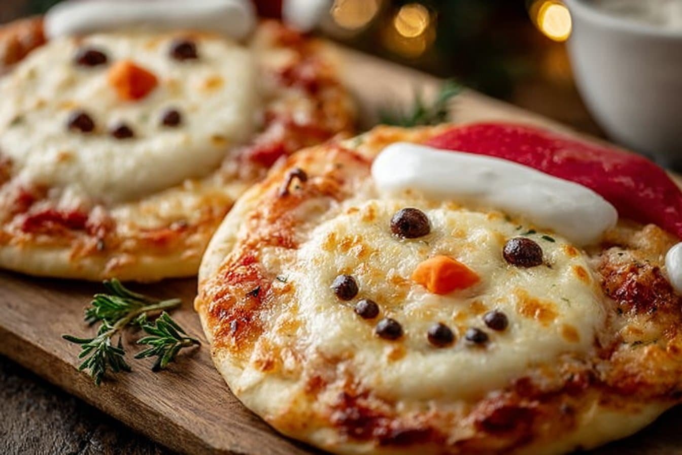 Cheesy Santa & Snowman Pizzas