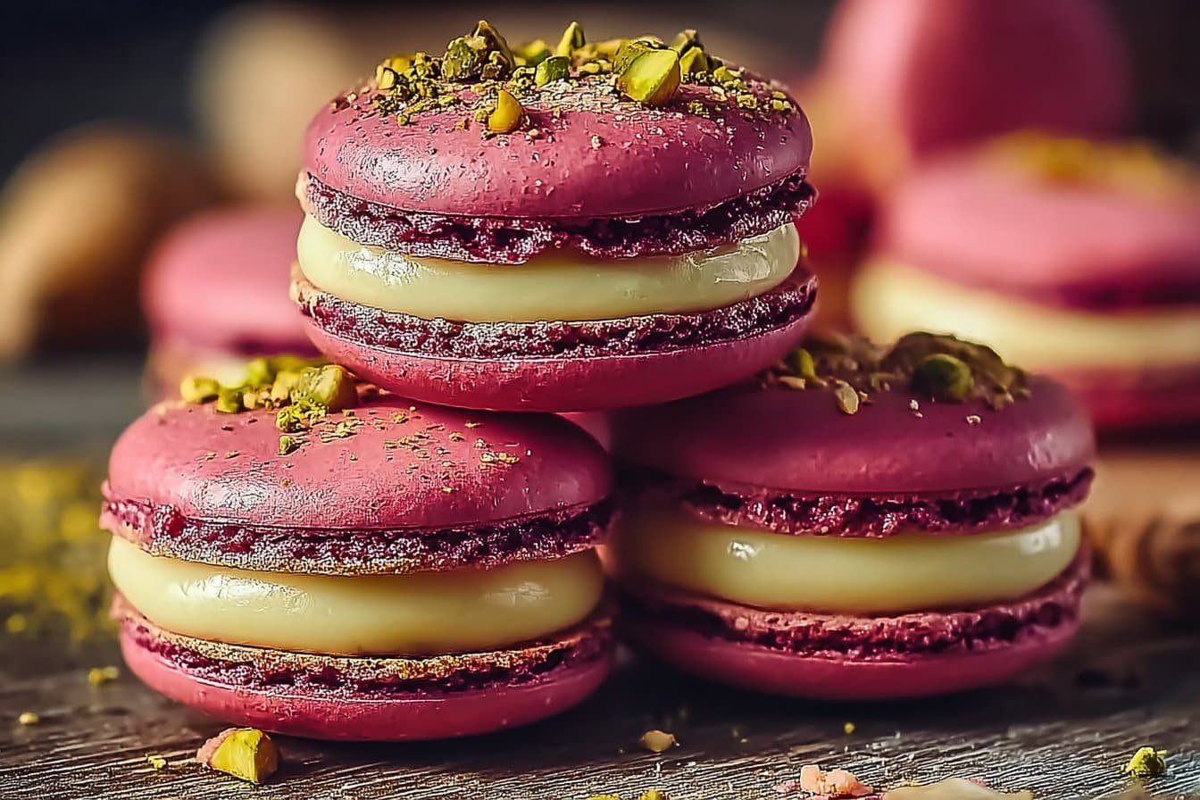 Luxurious Raspberry Pistachio Macarons