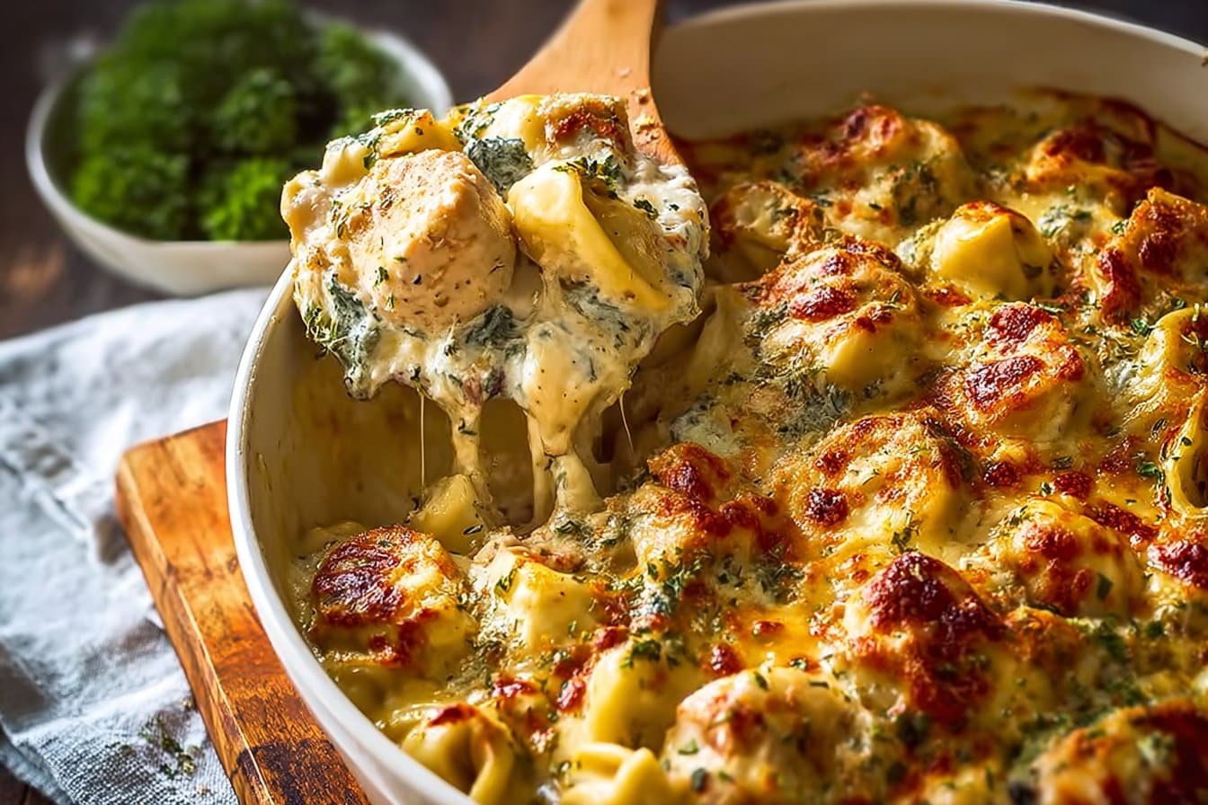 Cheesy Chicken Tortellini Bake for Two