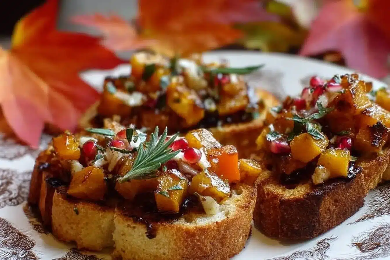 Delicious fall bruschetta topped with seasonal ingredients for autumn flavors