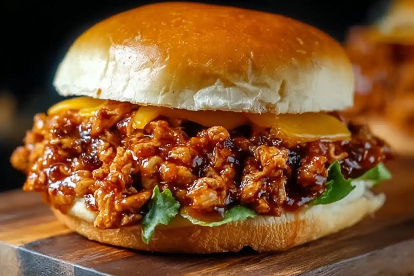 Delicious Cajun Chicken Sloppy Joes served on a plate with fresh toppings.