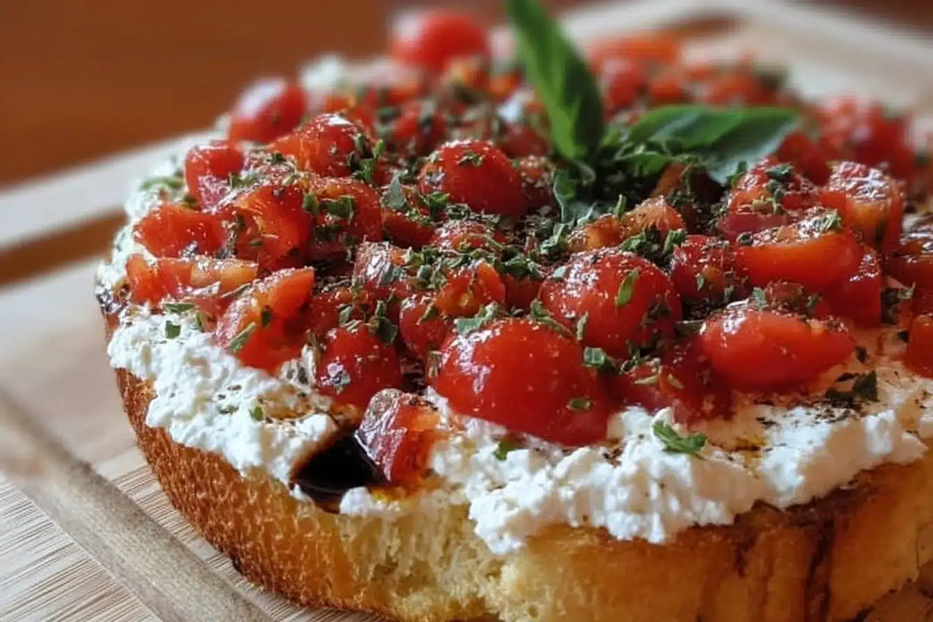 Delicious Bruschetta Dip served with toasted bread slices