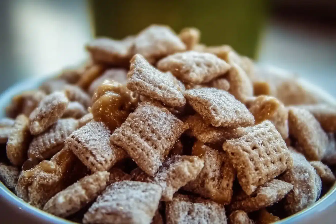 Delicious Caramel Apple Puppy Chow with apples and caramel flavors