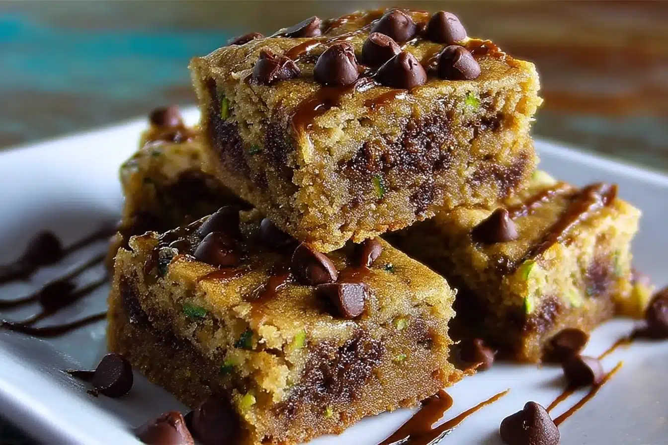 Delicious chocolate chip zucchini bars baked to perfection.