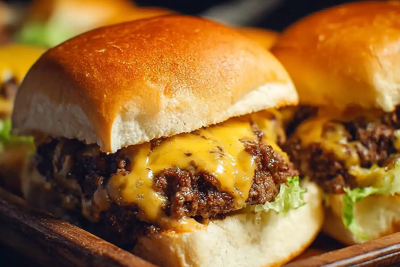 Delicious chopped cheeseburgers served with toppings and fresh ingredients.