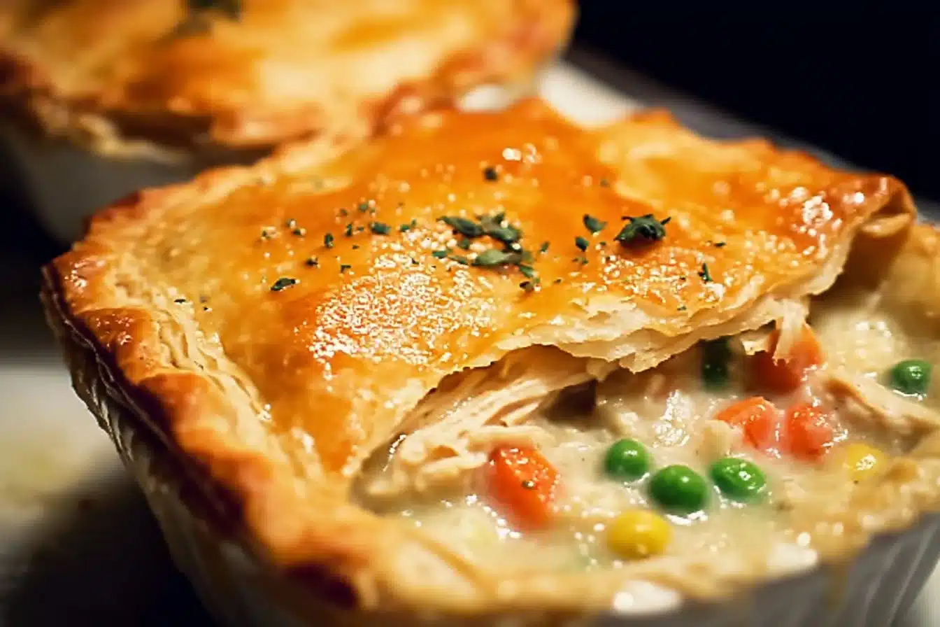 Delicious classic chicken pot pie with flaky crust and savory filling