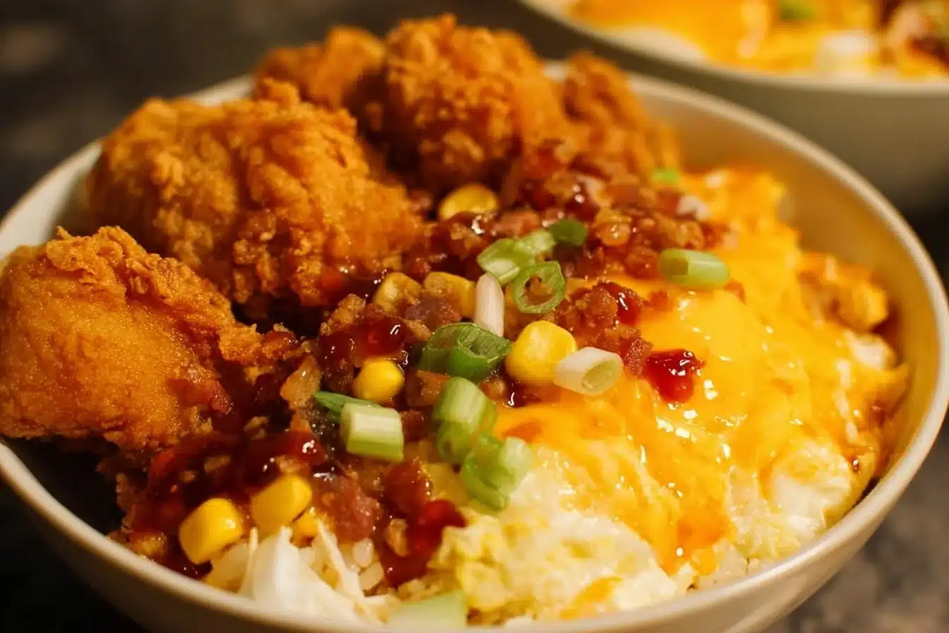 Delicious homemade KFC Bowls recipe with chicken, mashed potatoes, and gravy