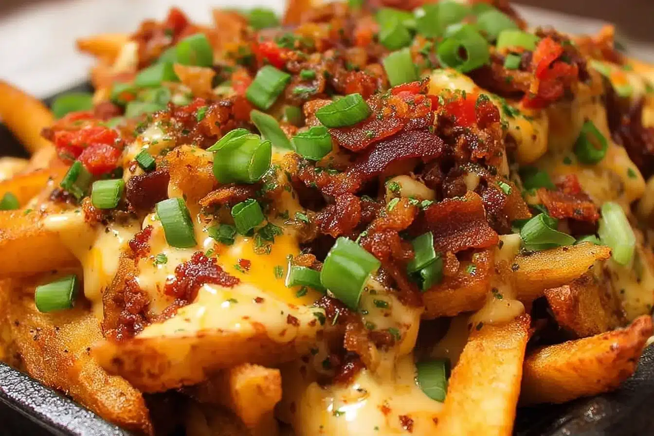 Loaded Copycat Voodoo Fries topped with spicy seasonings and cheese