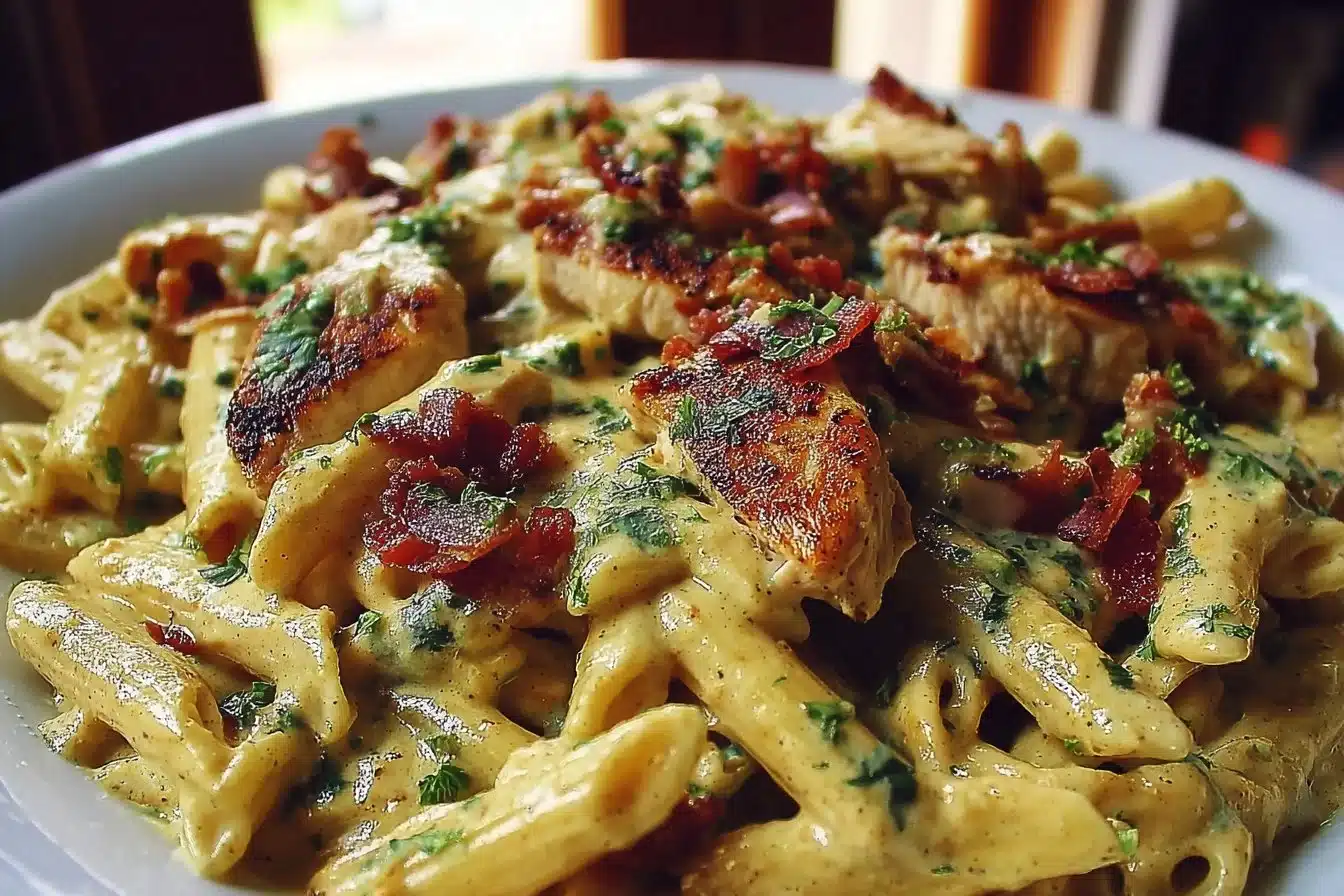 Creamy Marry Me Chicken Pasta dish garnished with herbs