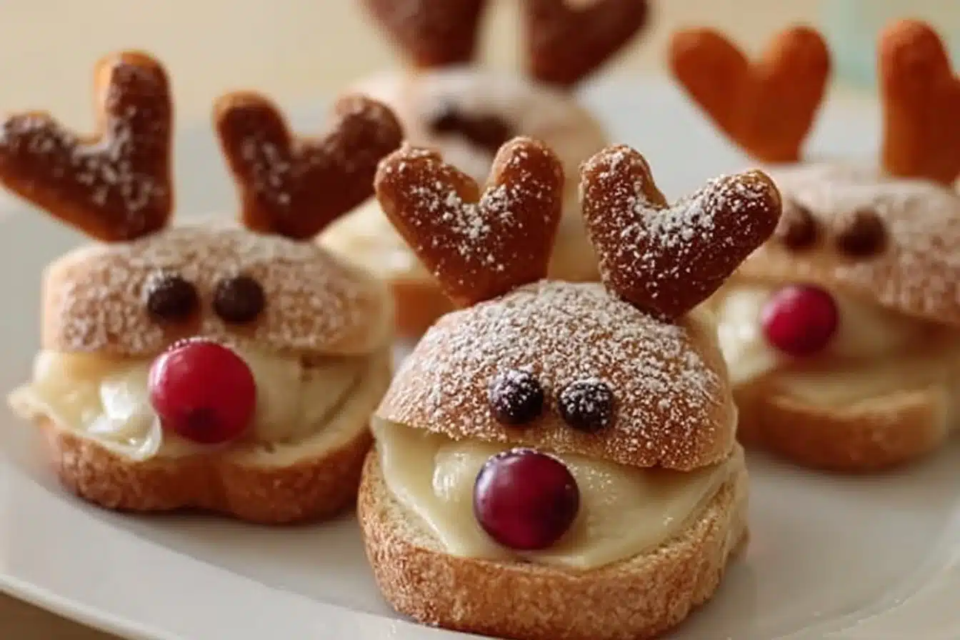 Adorable Rudolph Sandwich Bites perfect for holiday celebrations.