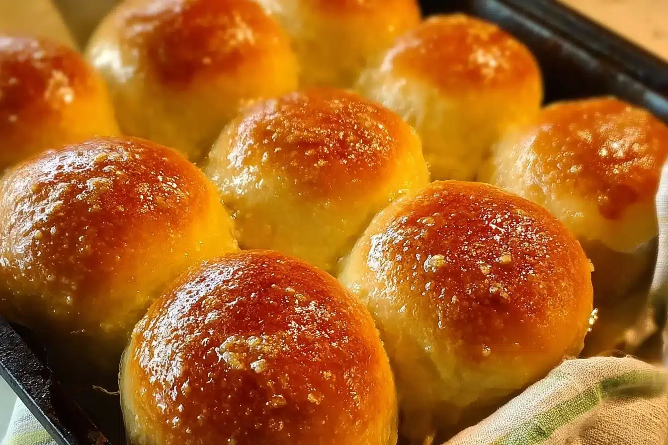 Fluffy dairy-free gluten-free dinner rolls on a rustic wooden table