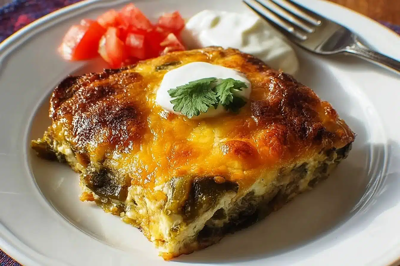 Easy Chile Relleno Casserole with cheese and peppers baked to perfection