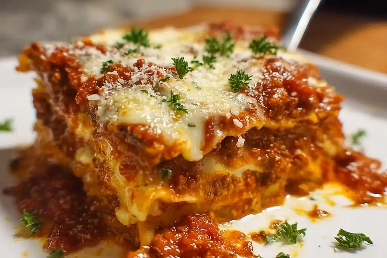 Delicious homemade lasagna with layers of cheese and sauce