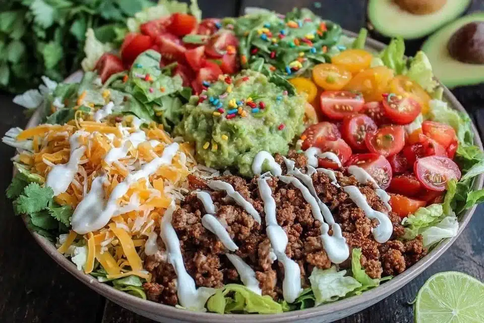 Easy low carb burrito bowl with fresh ingredients and vibrant colors