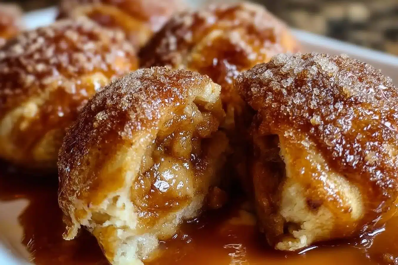 Delicious caramel apple pie bombs ready to be enjoyed