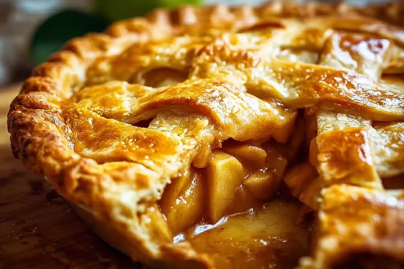 Deliciously flaky apple pie with a golden crust and spiced apple filling