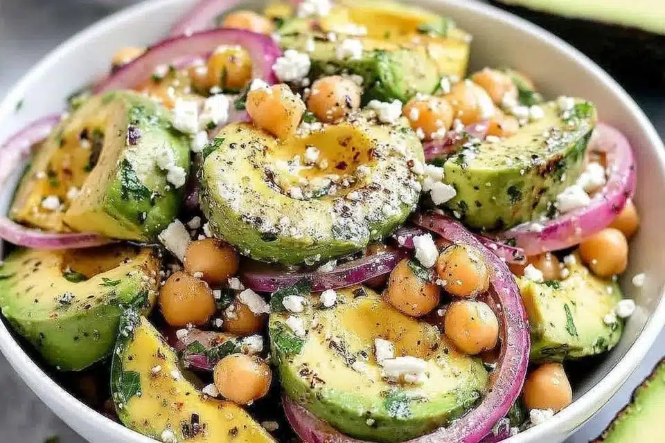 Fresh Chickpea Feta Avocado Salad with vibrant ingredients