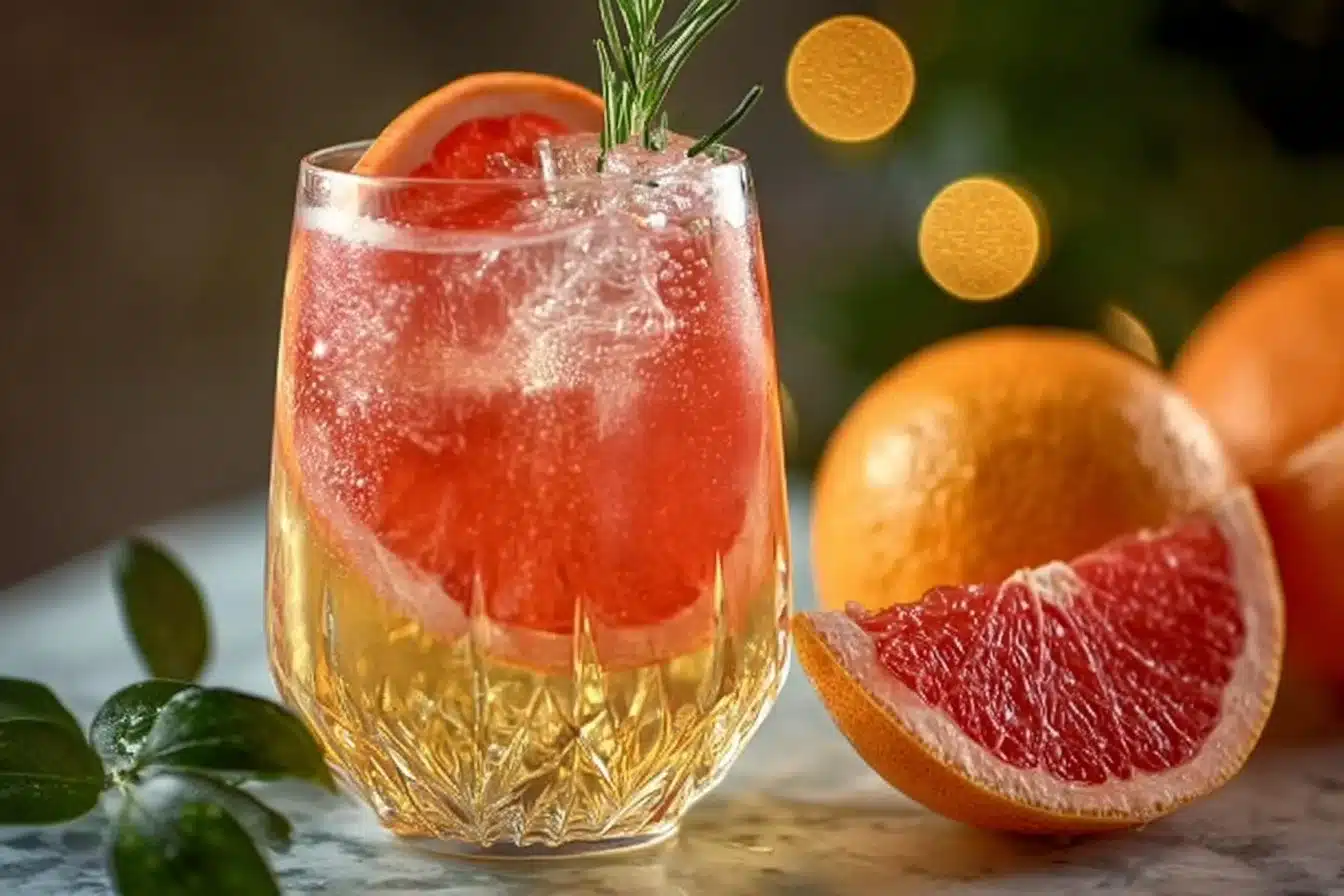 Grapefruit Vermouth Spritz cocktail garnished with a slice of grapefruit.