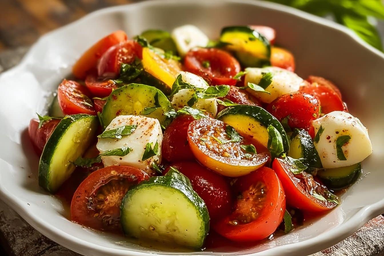 Tomato Cucumber Mozzarella Salad