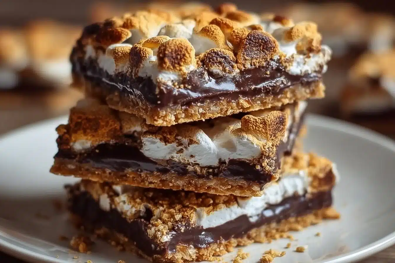 Delicious homemade s'mores bars with chocolate and marshmallows