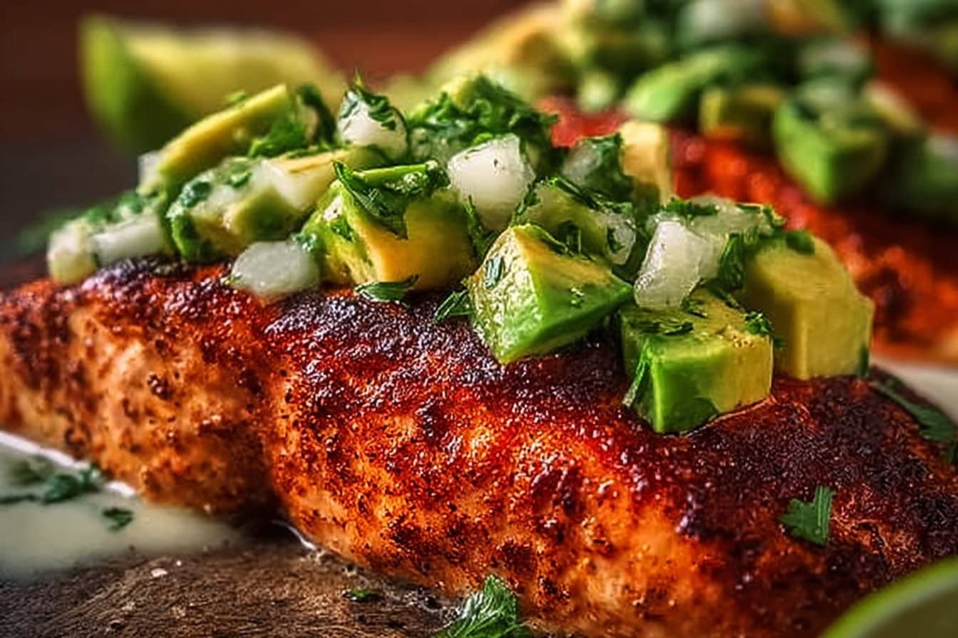 Spicy Cajun Salmon with Avocado Lime Salsa