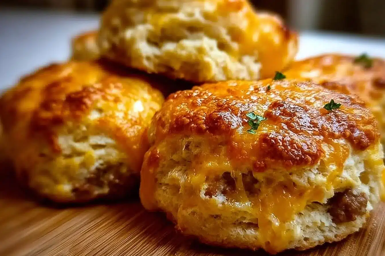 Delicious melt-in-your-mouth beef sausage cheese butter swim biscuits
