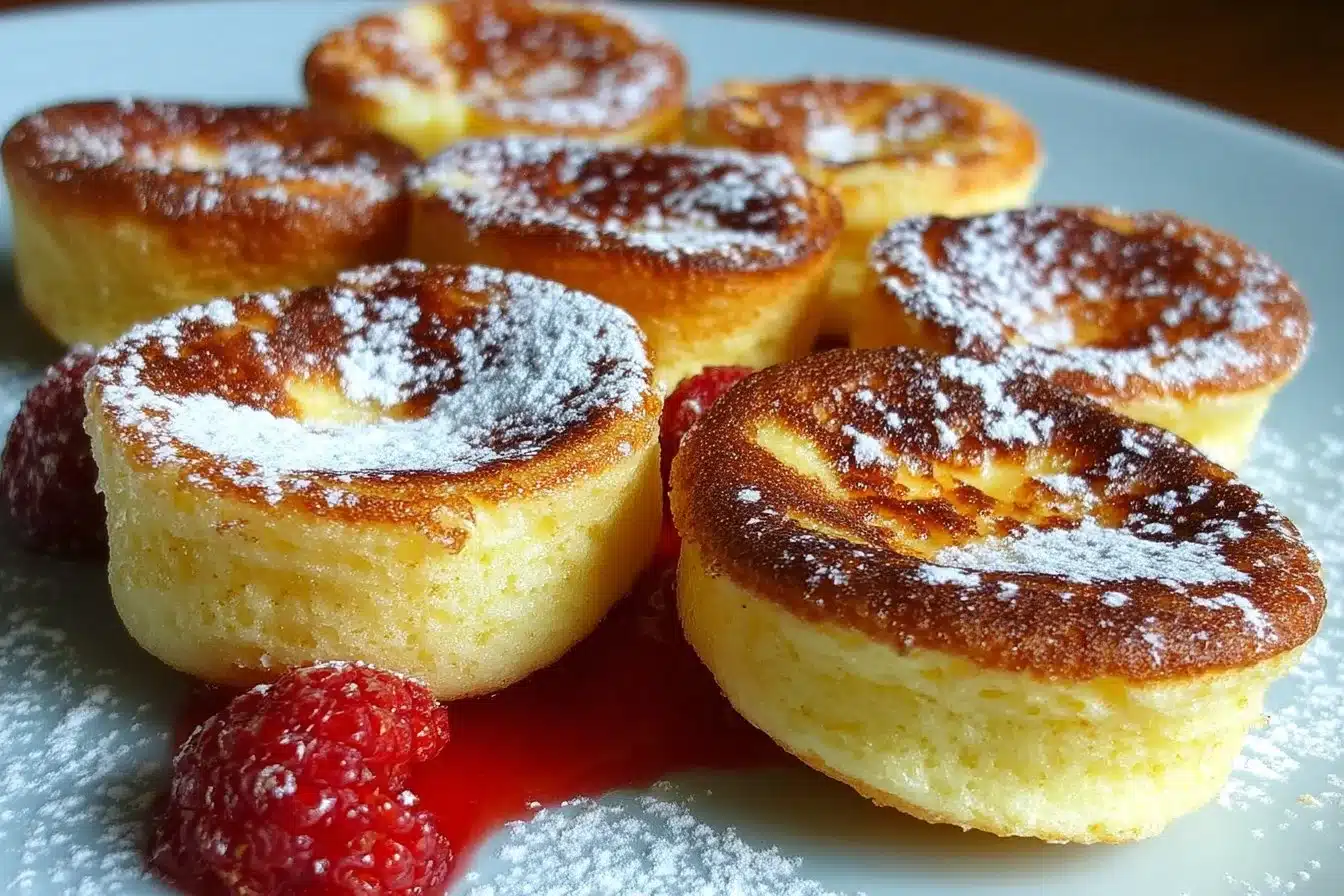 Fluffy mini German pancakes served with fresh berries and syrup