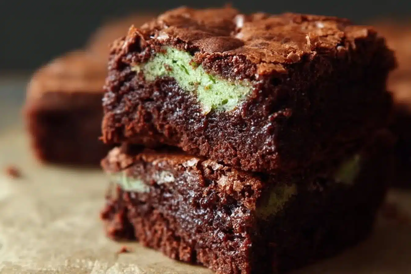 Delicious Mint Chocolate Brownies with mint garnish