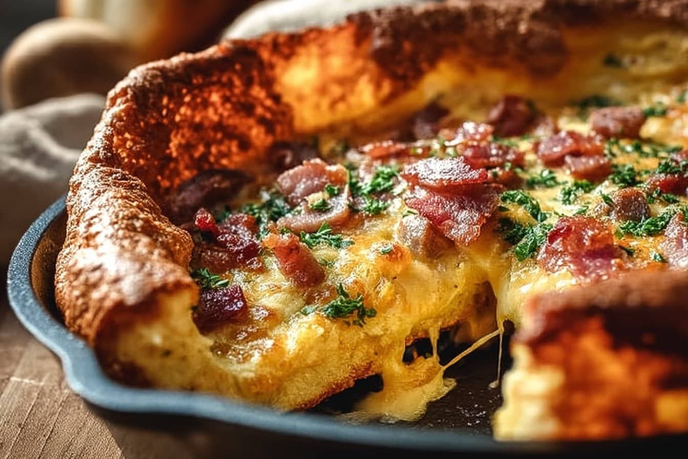 Easy Cheddar Beef Bacon Dutch Baby