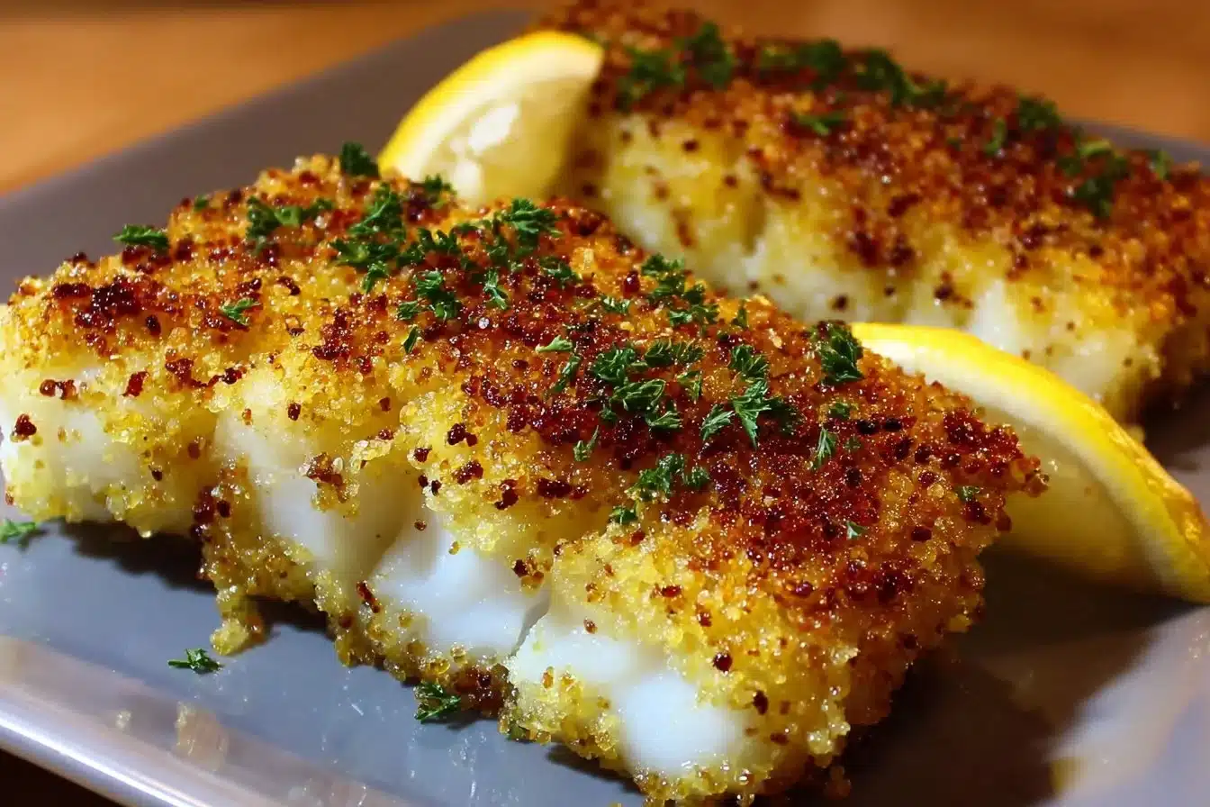 Image of delicious Parmesan Crusted Cod served with vegetables