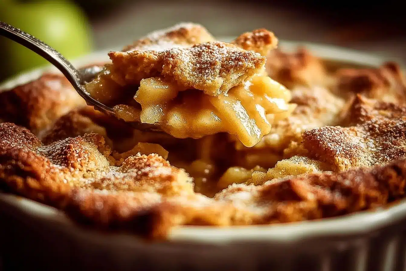 Delicious homemade apple cobbler with golden crust and fresh apple filling