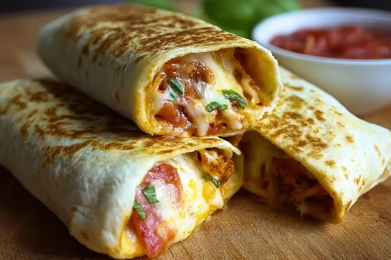 Delicious Pizza Burritos filled with cheese and toppings, a perfect fusion dish.