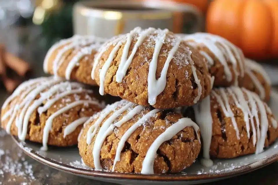 Delicious Pumpkin Coffee Cake Cookies with frosting and warm spices