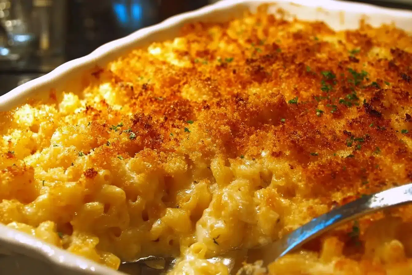 Creamy and delicious Rich Mac and Cheese served in a bowl.