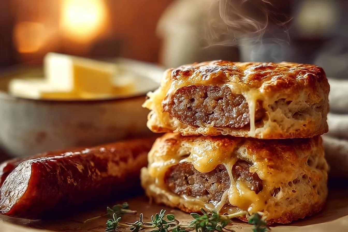 Melt-in-Your-Mouth Beef Sausage Cheese Butter Swim Biscuits