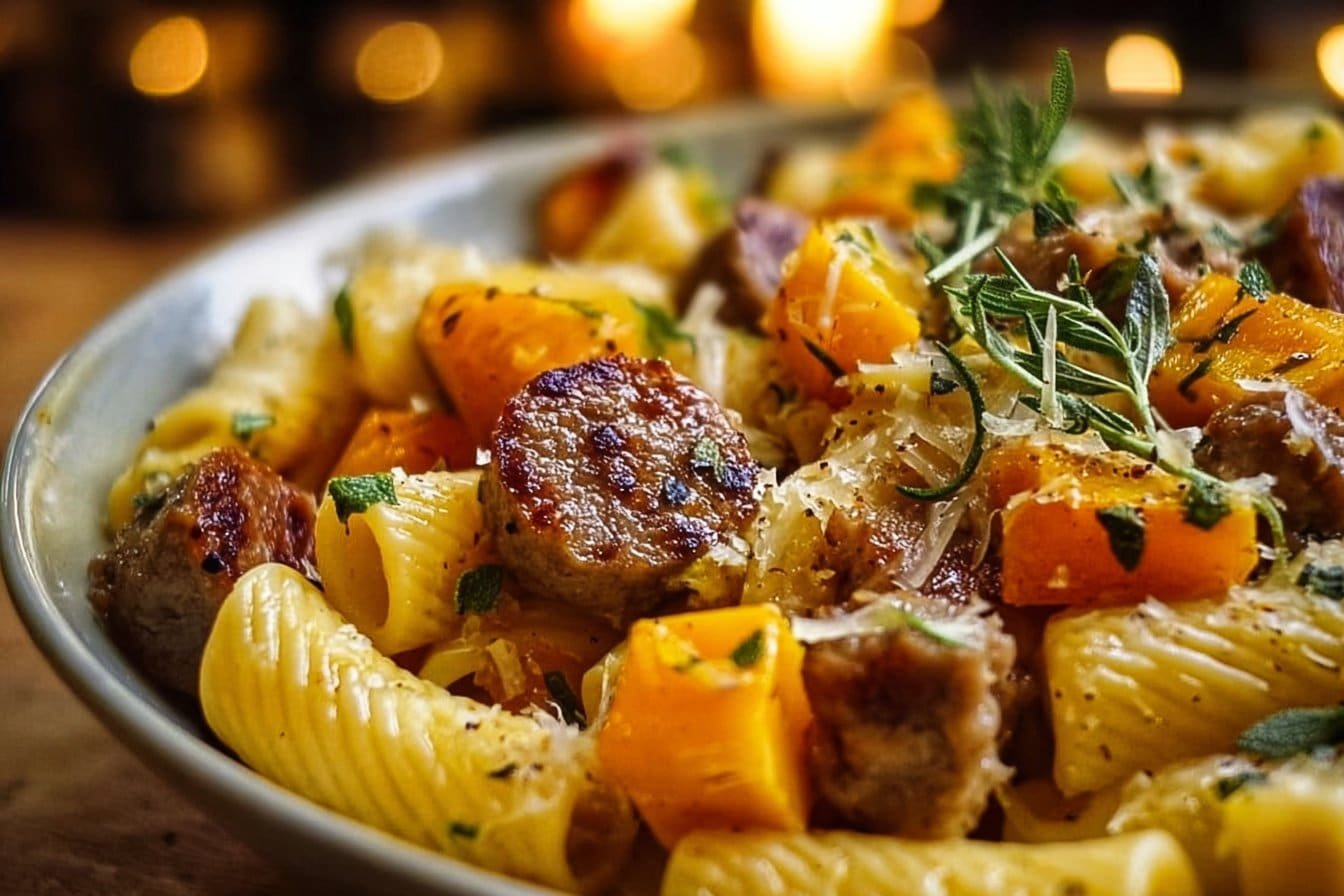 Autumn Beef Sausage Pasta with Roasted Squash