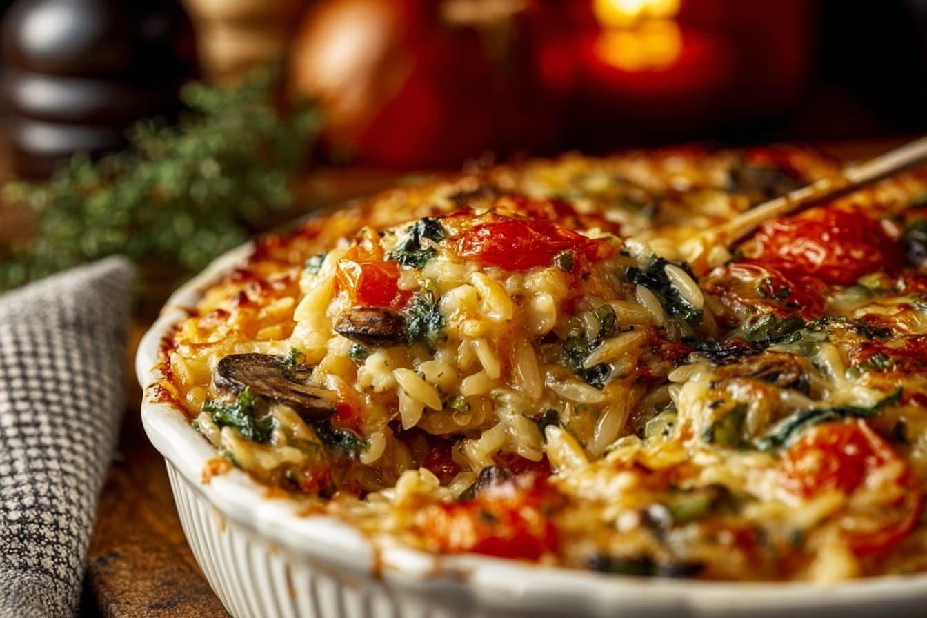 Cheesy Baked Orzo with Vegetables