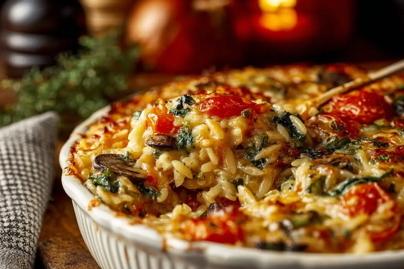 Cheesy Baked Orzo with Vegetables