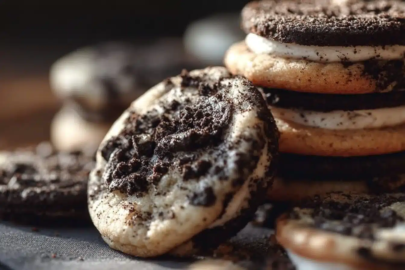 Freshly baked Cookies and Cream cookies with chocolate chunks and creaminess